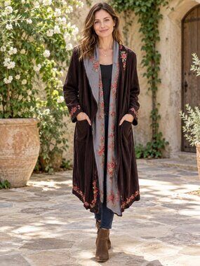 BIYA Johnny Was Exquisite Embroidered Coat size S Brown